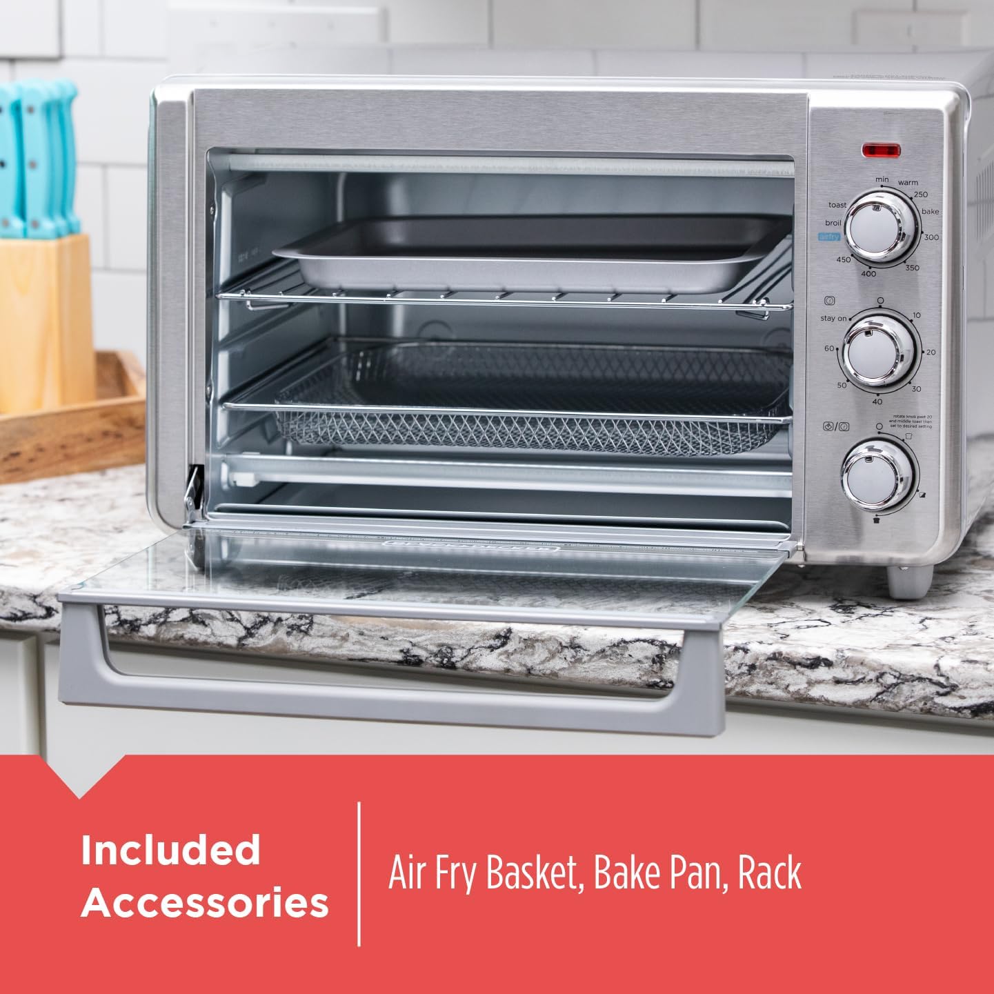 BLACK+DECKER Crisp 'N Bake Air Fryer Countertop Convection Toaster Oven, Large Capacity, 6-Slice, 5-in-1, Fits 12" Pizza, 60-Min Timer, Bake, Broil, Air Fry, Toast, Keep Warm, Stainless Steel detail 15