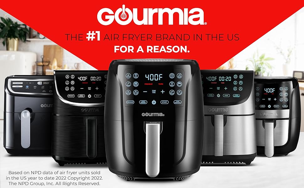 Gourmia Air Fryer - 6 Qt Large Capacity, FryForce 360º, Digital Display with 12 Presets, Roast, Bake, Broil, Dehydrate, Dishwasher Safe Accessories, Black detail 1