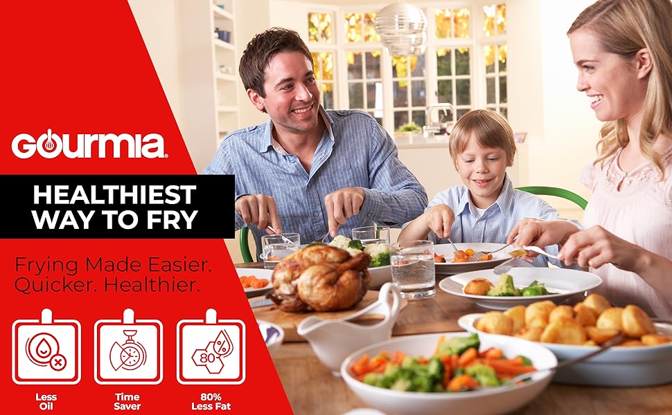Gourmia Air Fryer - 6 Qt Large Capacity, FryForce 360º, Digital Display with 12 Presets, Roast, Bake, Broil, Dehydrate, Dishwasher Safe Accessories, Black detail 2