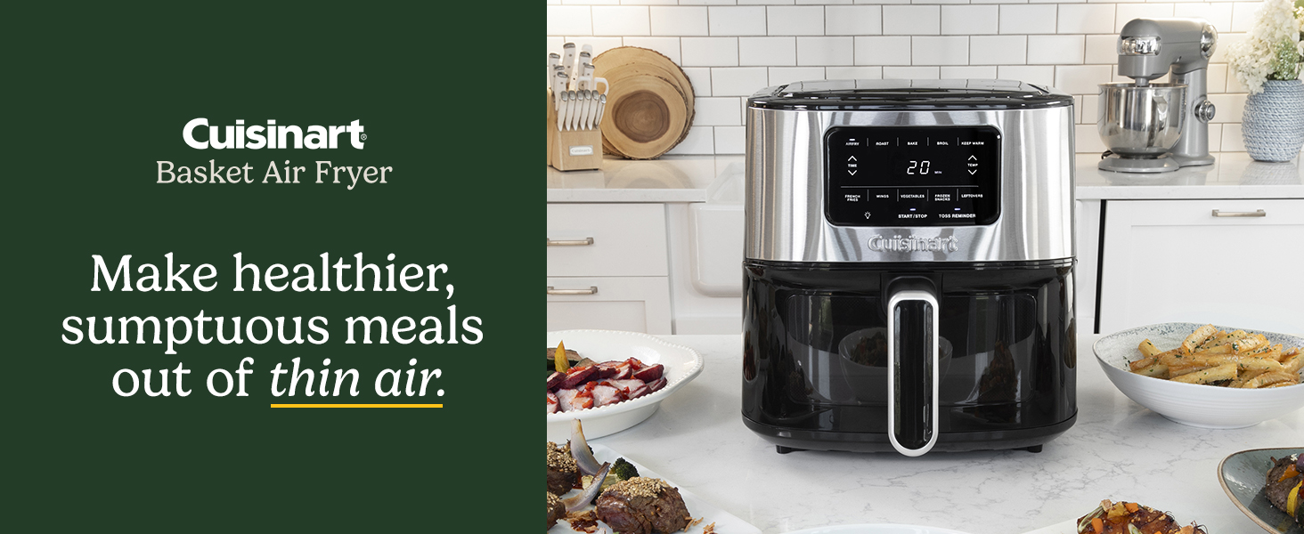 Cuisinart Air Fryer, 6-Quart Basket Large Fryer with 5 Cooking Functions to Roast, Bake, Broil, Air Fry and Keep Warm, 5 Airfryer Presets, Dishwasher-Safe Parts, AIR-200NAS, Stainless Steel & Black detail 1