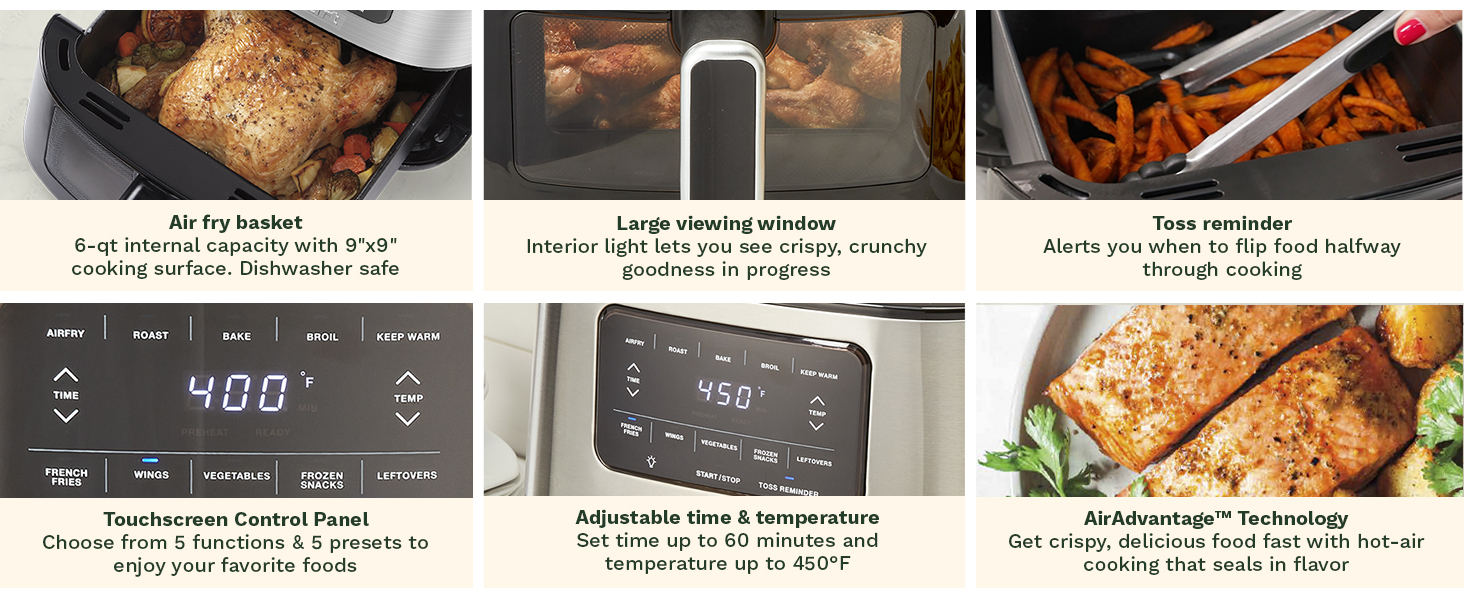 Cuisinart Air Fryer, 6-Quart Basket Large Fryer with 5 Cooking Functions to Roast, Bake, Broil, Air Fry and Keep Warm, 5 Airfryer Presets, Dishwasher-Safe Parts, AIR-200NAS, Stainless Steel & Black detail 8