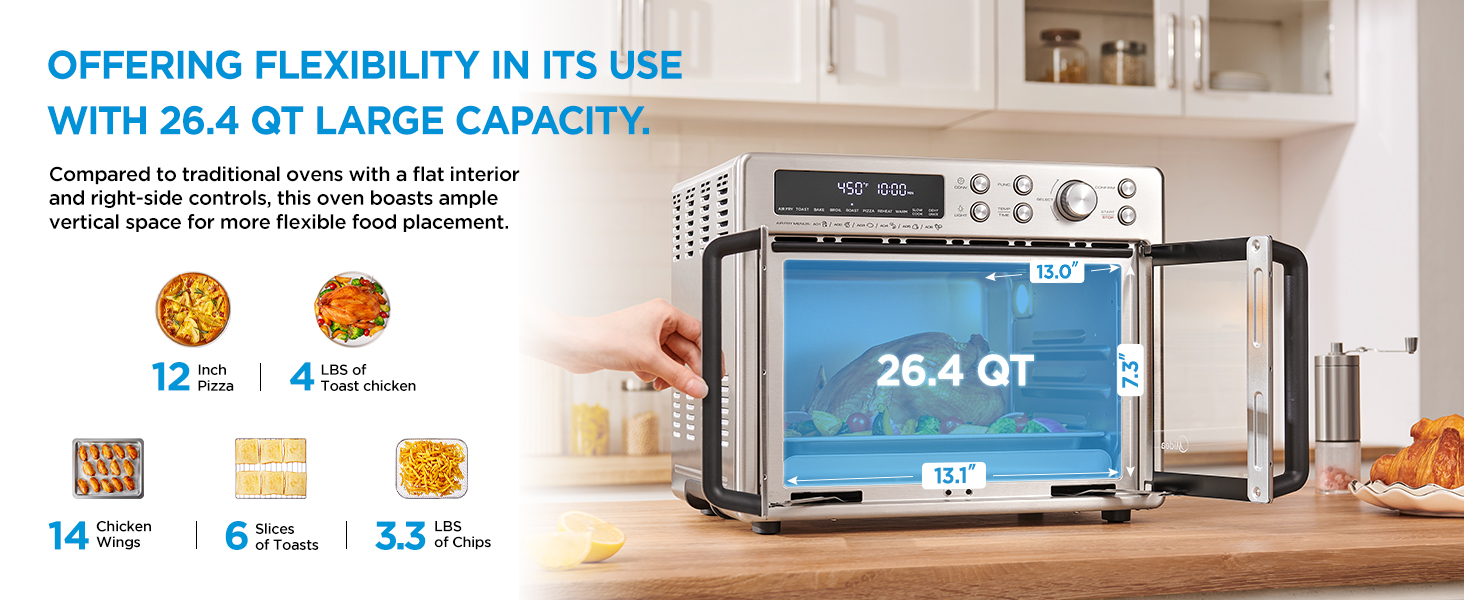 Midea Flexify Classic French Door Toaster Oven Air Fryer Combo, 10-in-1 Large Capacity 26.4 QT Countertop Oven, 25% Faster Cooking and 90% Less Oil, Stainless Steel detail 6