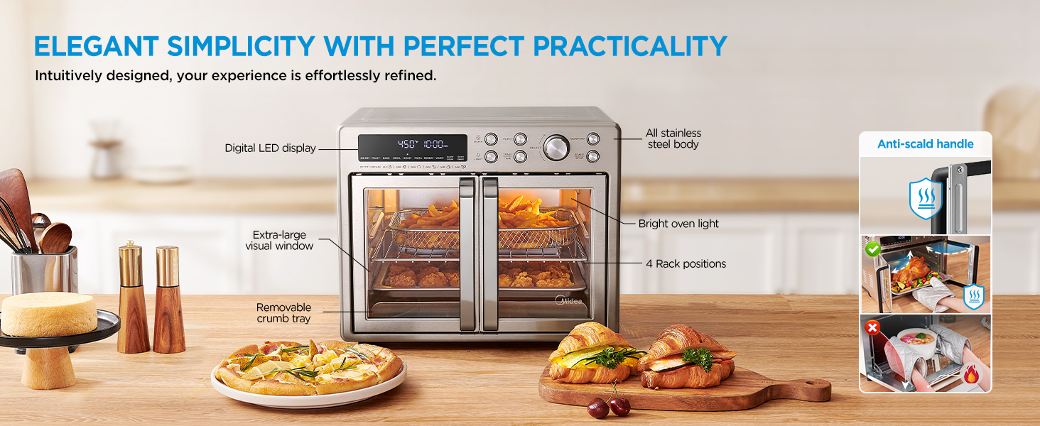 Midea Flexify Classic French Door Toaster Oven Air Fryer Combo, 10-in-1 Large Capacity 26.4 QT Countertop Oven, 25% Faster Cooking and 90% Less Oil, Stainless Steel detail 7