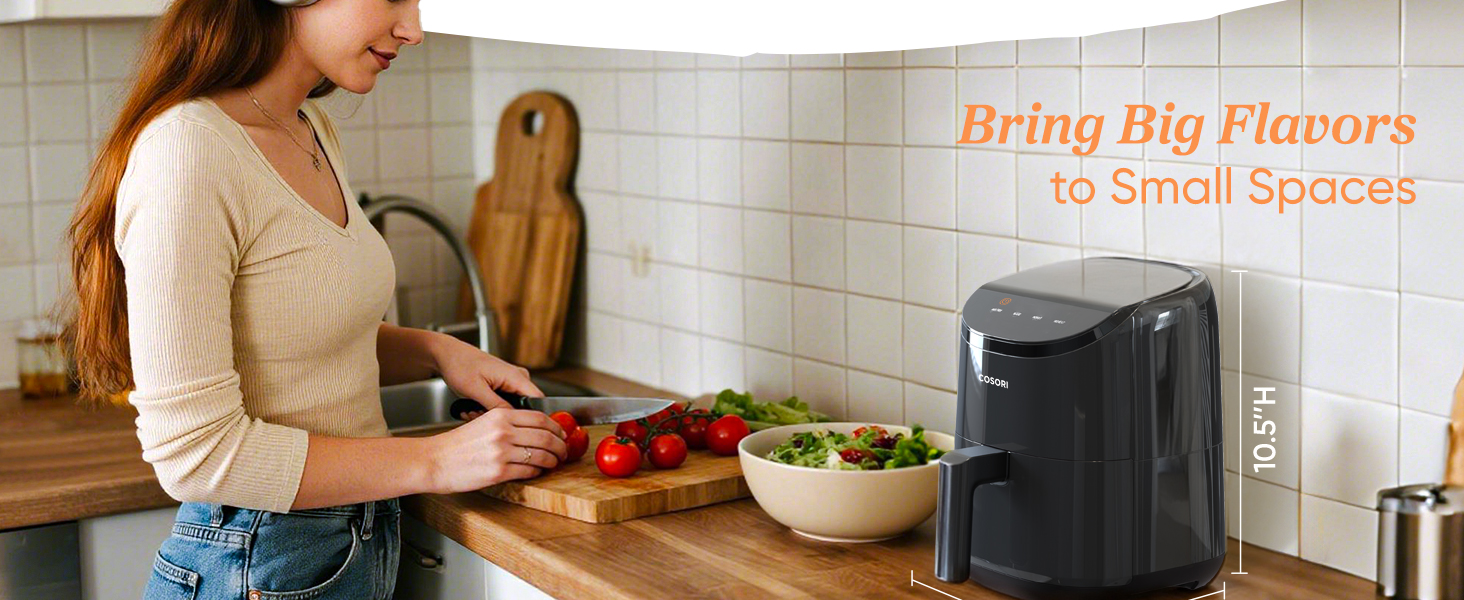Cosori Air Fryer 2.1 QT, Small & Mini 4-in-1 airfryer Ideal for Simple Meals and Snack, Easy to Leftover Food to Crispy, Up to 97% Less Oil, 30 In-App Recipes, Nonstick & Dishwasher-Safe Basket detail 3