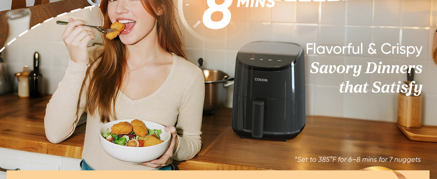 Cosori Air Fryer 2.1 QT, Small & Mini 4-in-1 airfryer Ideal for Simple Meals and Snack, Easy to Leftover Food to Crispy, Up to 97% Less Oil, 30 In-App Recipes, Nonstick & Dishwasher-Safe Basket detail 6