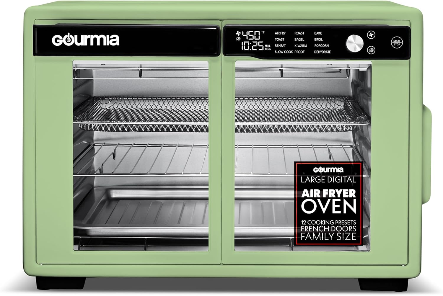 Gourmia French Door Air Fryer Oven - 37 Qt Large Capacity Convection Toaster Oven, FryForce 360°, Digital Display, 12 Cooking Presets, Dehydrate, Fits 13" Pizza, Dishwasher-Safe, Stainless Steel detail 12