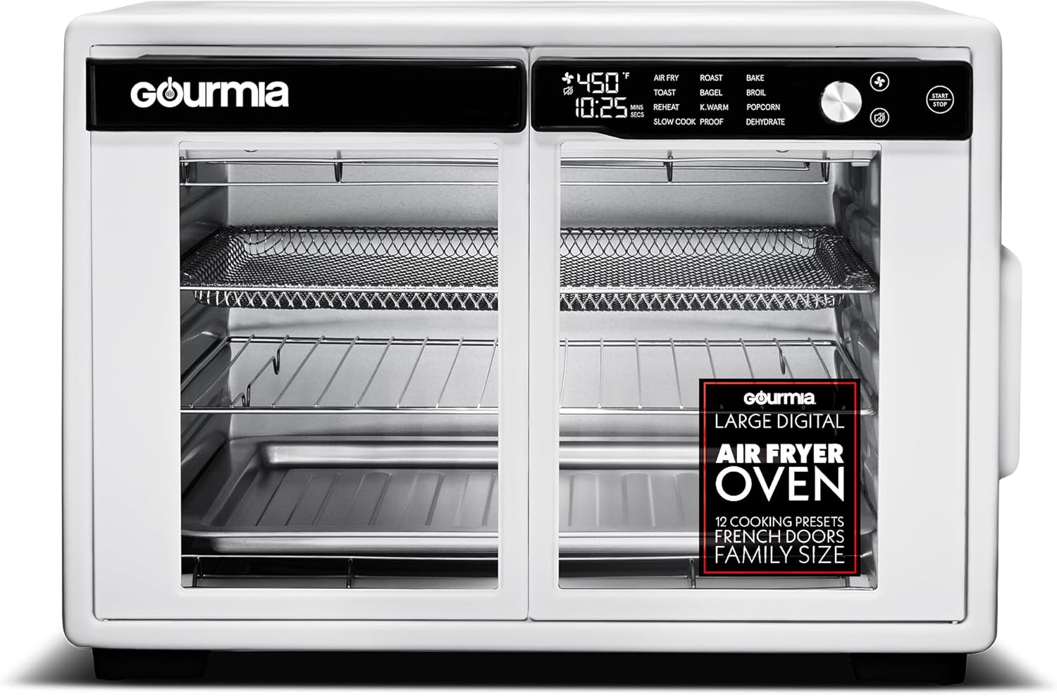 Gourmia French Door Air Fryer Oven - 37 Qt Large Capacity Convection Toaster Oven, FryForce 360°, Digital Display, 12 Cooking Presets, Dehydrate, Fits 13" Pizza, Dishwasher-Safe, Stainless Steel detail 13