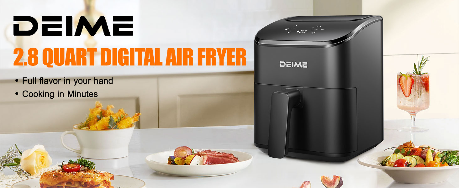 DEIME Air Fryer, Small Digital 3 Qt Airfryer Space Saving Compact, Bake, Reheat, Roasts for Quick Easy Meals, Mini Compact & Quiet, Nonstick & Dishwasher Safe Basket (Black) detail 1