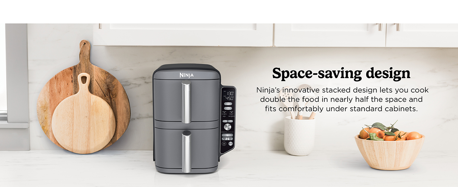 Ninja Air Fryer, 10QT DoubleStack XL 2-Basket, Compact Design, Cooks 5lb Whole Chicken, Feeds Up to 8 People, 6-in-1 Air Fryer, Roast, Bake & More, Easy to Clean, Dishwasher Safe Parts, Grey, SL401 detail 1