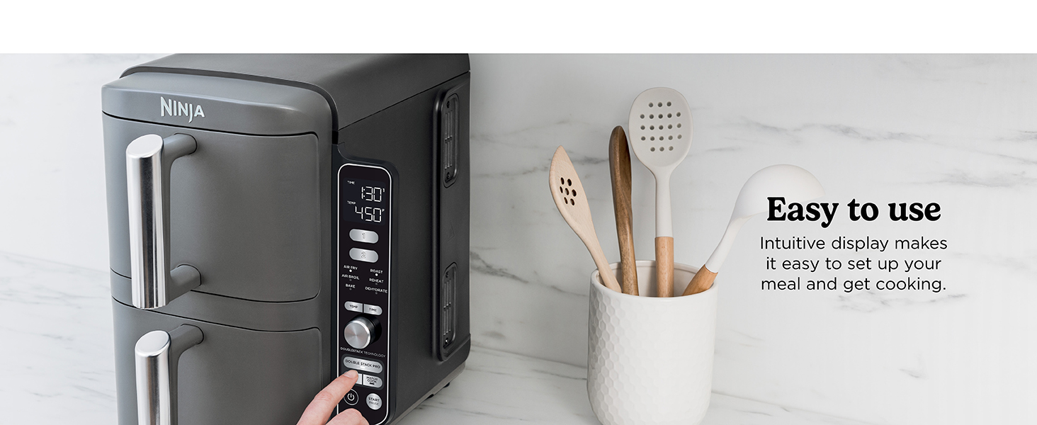 Ninja Air Fryer, 10QT DoubleStack XL 2-Basket, Compact Design, Cooks 5lb Whole Chicken, Feeds Up to 8 People, 6-in-1 Air Fryer, Roast, Bake & More, Easy to Clean, Dishwasher Safe Parts, Grey, SL401 detail 2
