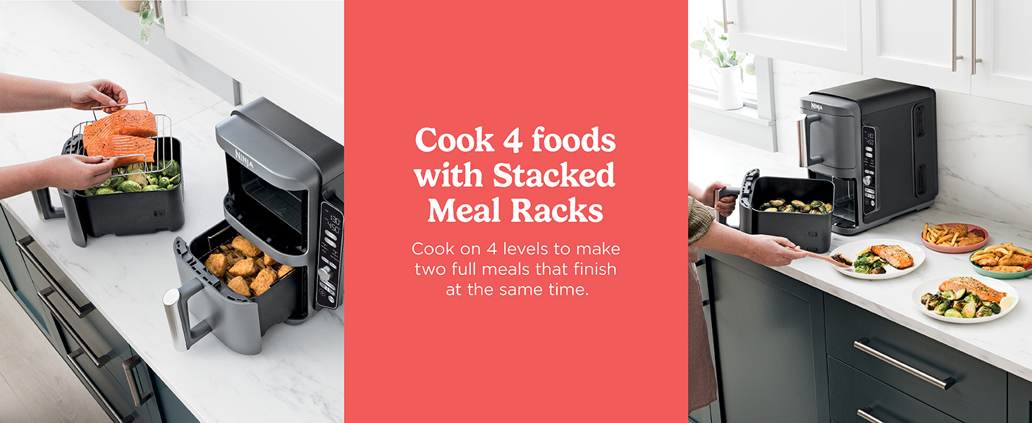 Ninja Air Fryer, 10QT DoubleStack XL 2-Basket, Compact Design, Cooks 5lb Whole Chicken, Feeds Up to 8 People, 6-in-1 Air Fryer, Roast, Bake & More, Easy to Clean, Dishwasher Safe Parts, Grey, SL401 detail 5