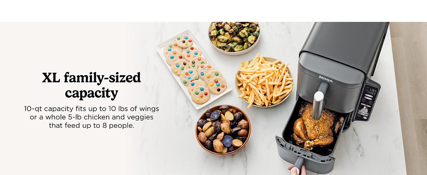 Ninja Air Fryer, 10QT DoubleStack XL 2-Basket, Compact Design, Cooks 5lb Whole Chicken, Feeds Up to 8 People, 6-in-1 Air Fryer, Roast, Bake & More, Easy to Clean, Dishwasher Safe Parts, Grey, SL401 detail 6