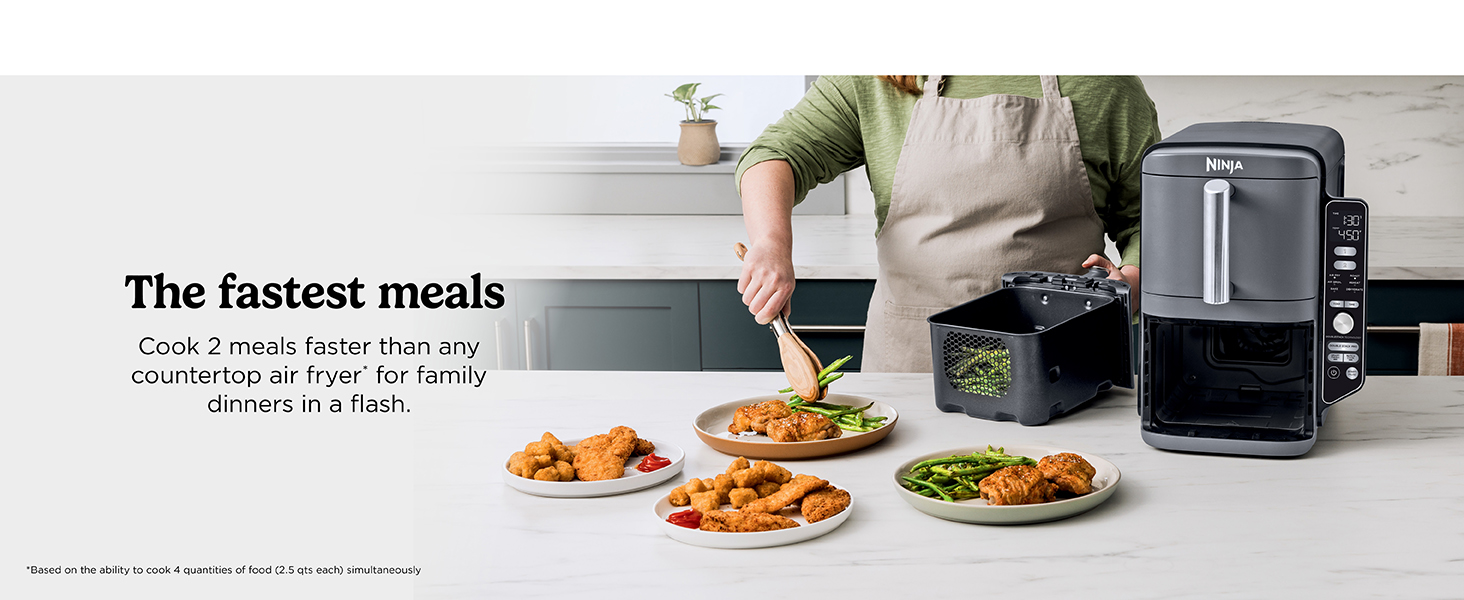 Ninja Air Fryer, 10QT DoubleStack XL 2-Basket, Compact Design, Cooks 5lb Whole Chicken, Feeds Up to 8 People, 6-in-1 Air Fryer, Roast, Bake & More, Easy to Clean, Dishwasher Safe Parts, Grey, SL401 detail 9