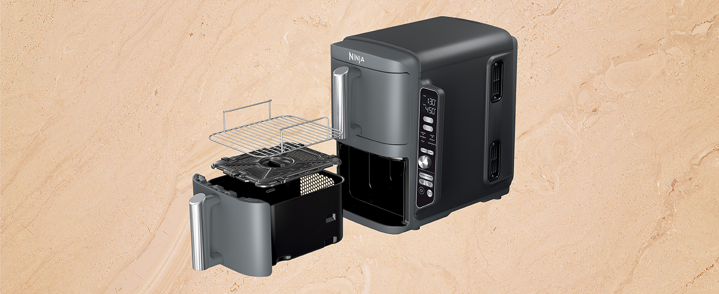 Ninja Air Fryer, 10QT DoubleStack XL 2-Basket, Compact Design, Cooks 5lb Whole Chicken, Feeds Up to 8 People, 6-in-1 Air Fryer, Roast, Bake & More, Easy to Clean, Dishwasher Safe Parts, Grey, SL401 detail 11