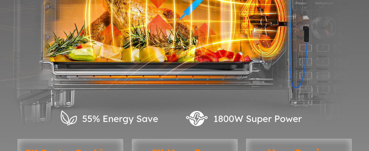 Nuwave Bravo XL Pro Air Fryer Toaster Oven with Grill Combo, 2025 New Ultra-Fast Convection System, 35% Crispier, 2X More Even, 142 Presets, 50-500F, Smarter Probe, PFAS Free, 30QT, Stainless Steel detail 4