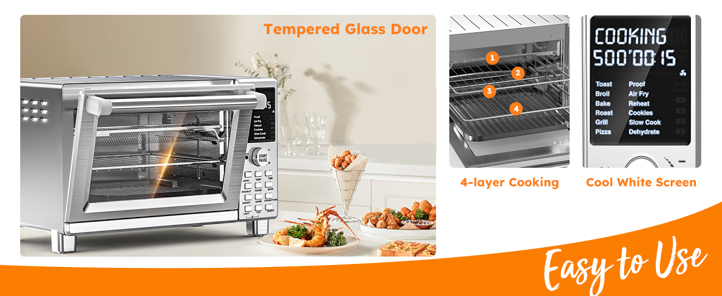 Nuwave Bravo XL Pro Air Fryer Toaster Oven with Grill Combo, 2025 New Ultra-Fast Convection System, 35% Crispier, 2X More Even, 142 Presets, 50-500F, Smarter Probe, PFAS Free, 30QT, Stainless Steel detail 12