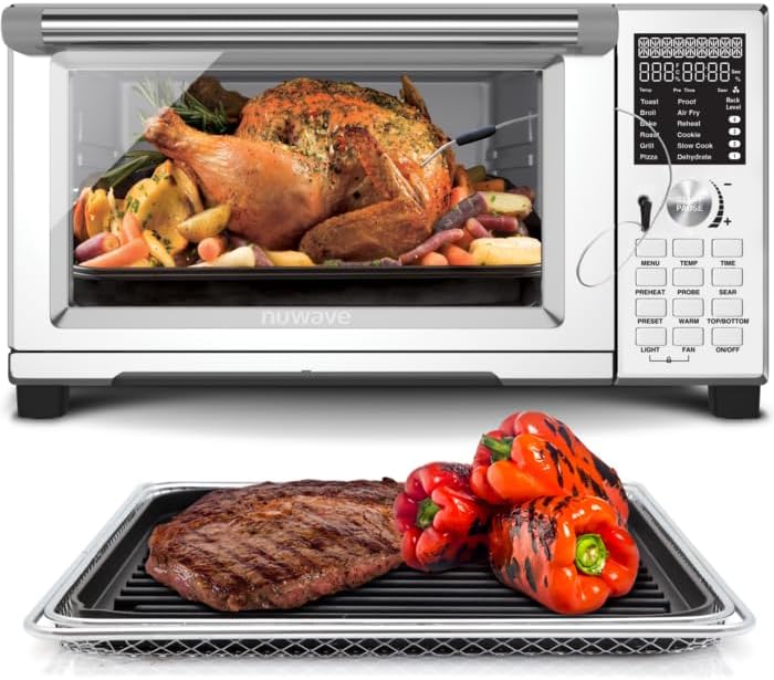 Nuwave Bravo XL Pro Air Fryer Toaster Oven with Grill Combo, 2025 New Ultra-Fast Convection System, 35% Crispier, 2X More Even, 142 Presets, 50-500F, Smarter Probe, PFAS Free, 30QT, Stainless Steel detail 13