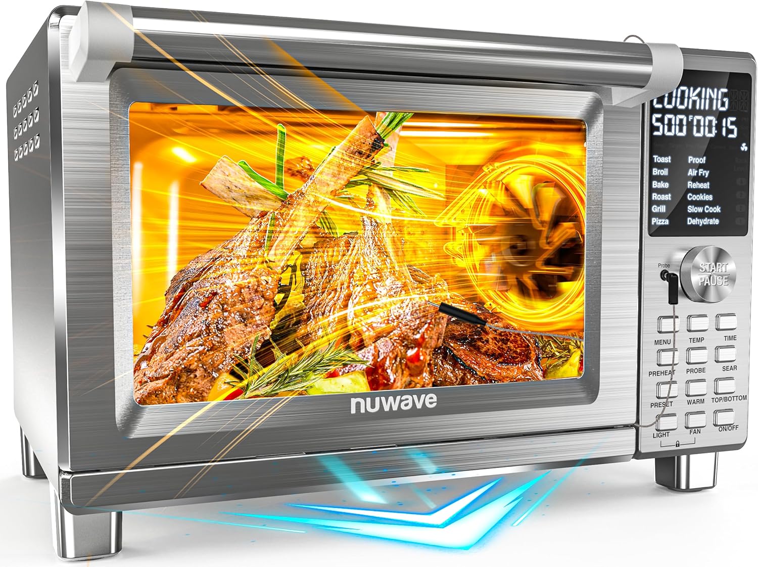 Nuwave Bravo XL Pro Air Fryer Toaster Oven with Grill Combo, 2025 New Ultra-Fast Convection System, 35% Crispier, 2X More Even, 142 Presets, 50-500F, Smarter Probe, PFAS Free, 30QT, Stainless Steel detail 16