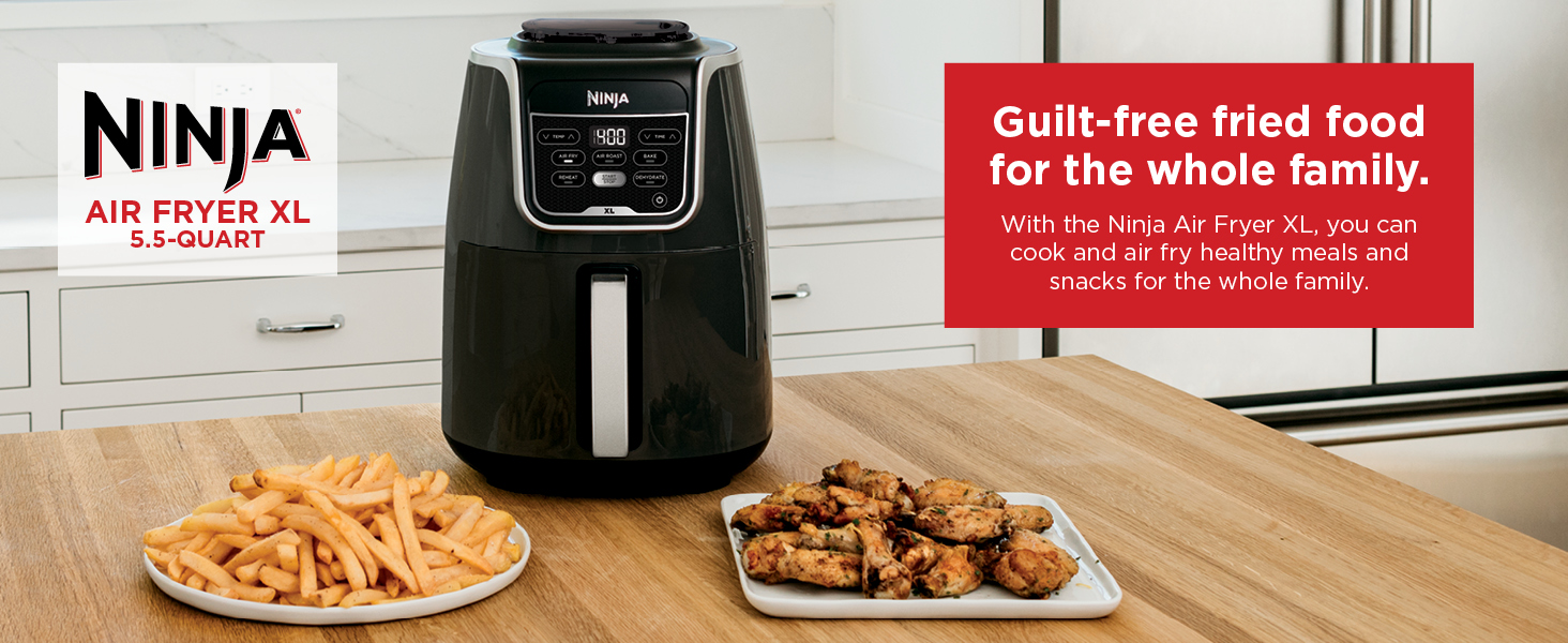 Ninja XL Air Fryer | 5.5 QT Capacity fits 3lbs of Wings | 5-in-1 Air Fry, Roast, Bake, Reheat & Dehydrate | 400°F Max Temp | 1750 Watts | With Dishwasher Safe Parts & Recipe Guide | Grey | AF150AMZ detail 1