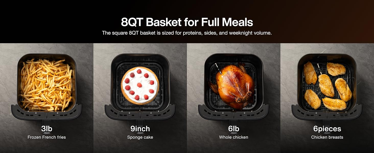 Typhur Sync 8QT AI Smart Air Fryer with Built-in Wireless Meat Thermometer, 9-in-1 XL Non Toxic Ceramic Airfryer, 450°F Max, Cooks 6lb Whole Chicken, Quiet & Dishwasher Safe, 120V detail 2