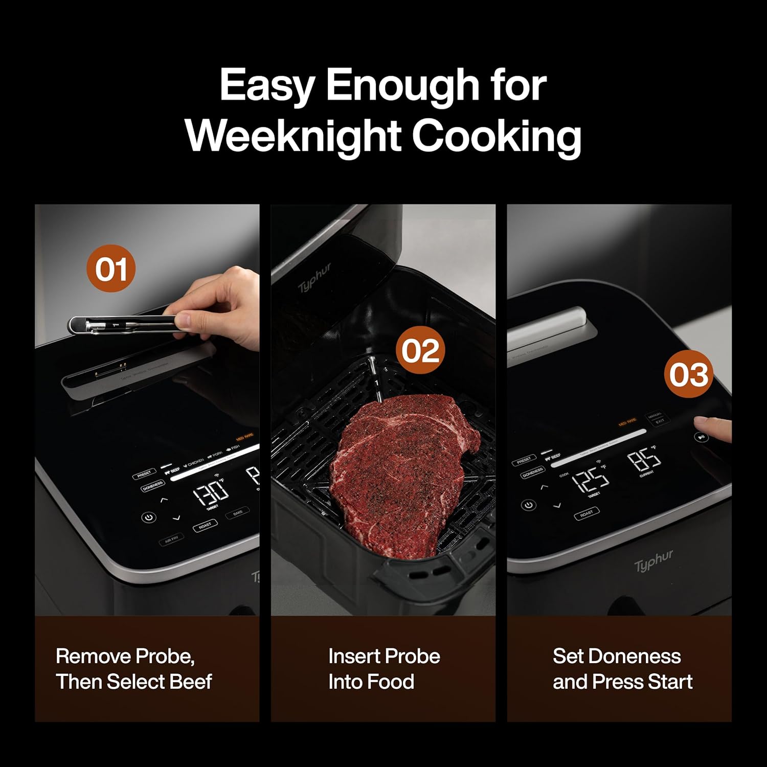 Typhur Sync 8QT AI Smart Air Fryer with Built-in Wireless Meat Thermometer, 9-in-1 XL Non Toxic Ceramic Airfryer, 450°F Max, Cooks 6lb Whole Chicken, Quiet & Dishwasher Safe, 120V detail 15
