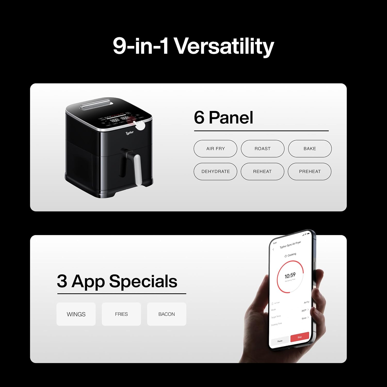 Typhur Sync 8QT AI Smart Air Fryer with Built-in Wireless Meat Thermometer, 9-in-1 XL Non Toxic Ceramic Airfryer, 450°F Max, Cooks 6lb Whole Chicken, Quiet & Dishwasher Safe, 120V detail 17