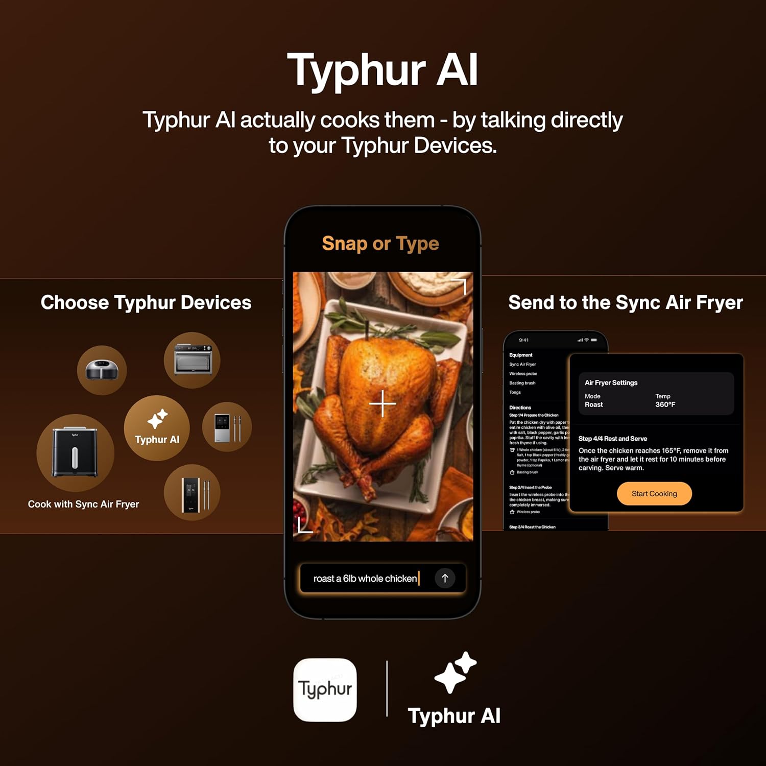 Typhur Sync 8QT AI Smart Air Fryer with Built-in Wireless Meat Thermometer, 9-in-1 XL Non Toxic Ceramic Airfryer, 450°F Max, Cooks 6lb Whole Chicken, Quiet & Dishwasher Safe, 120V detail 18