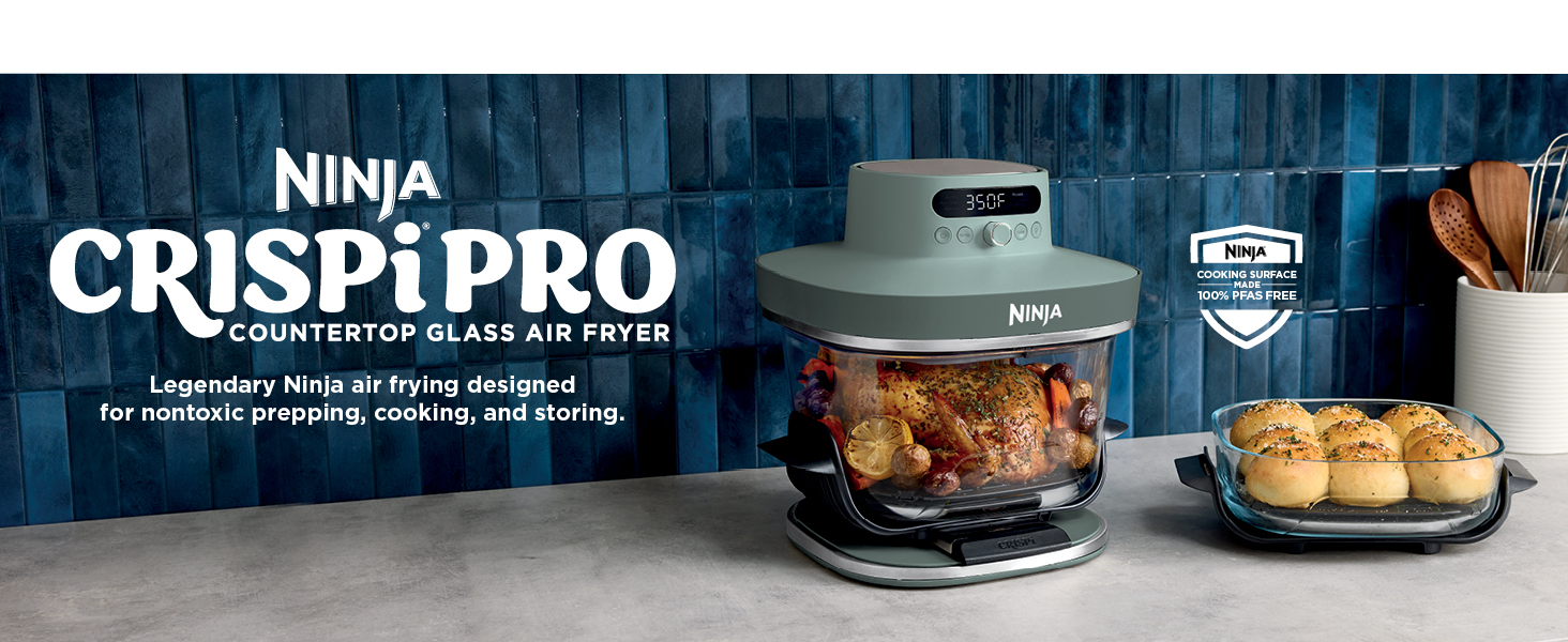 Ninja Crispi Pro 6-in-1 Glass Air Fryer | With Nontoxic, 6qt & 2.5qt Containers & Lids | Microwave, Freezer, Dishwasher Safe | 450°F Max Temp | 1800 Watt | Ash Grey | AS101DG detail 1