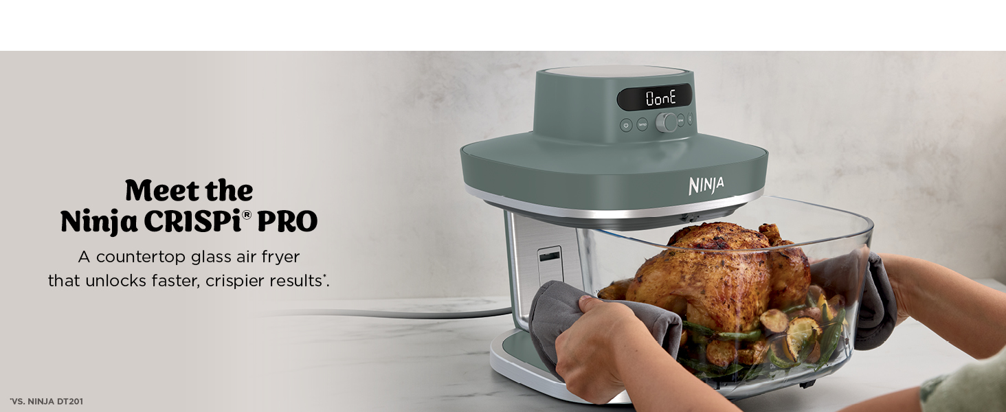 Ninja Crispi Pro 6-in-1 Glass Air Fryer | With Nontoxic, 6qt & 2.5qt Containers & Lids | Microwave, Freezer, Dishwasher Safe | 450°F Max Temp | 1800 Watt | Ash Grey | AS101DG detail 3