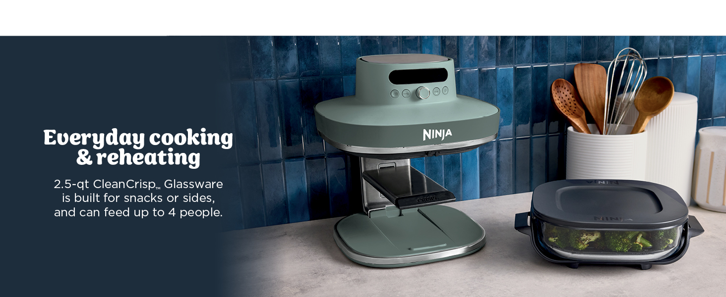 Ninja Crispi Pro 6-in-1 Glass Air Fryer | With Nontoxic, 6qt & 2.5qt Containers & Lids | Microwave, Freezer, Dishwasher Safe | 450°F Max Temp | 1800 Watt | Ash Grey | AS101DG detail 6