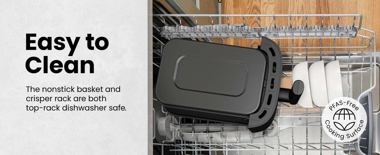 Chefman Air Fryer - 4-in-1 Slim 3.5 QT Airfryer, Air Fry, Bake, Dehydrate, Frozen, 450°F Max Temp for Extra Crispy Results in Minutes, Nonstick Ceramic Coating, Dishwasher-Safe Accessories - Black detail 6