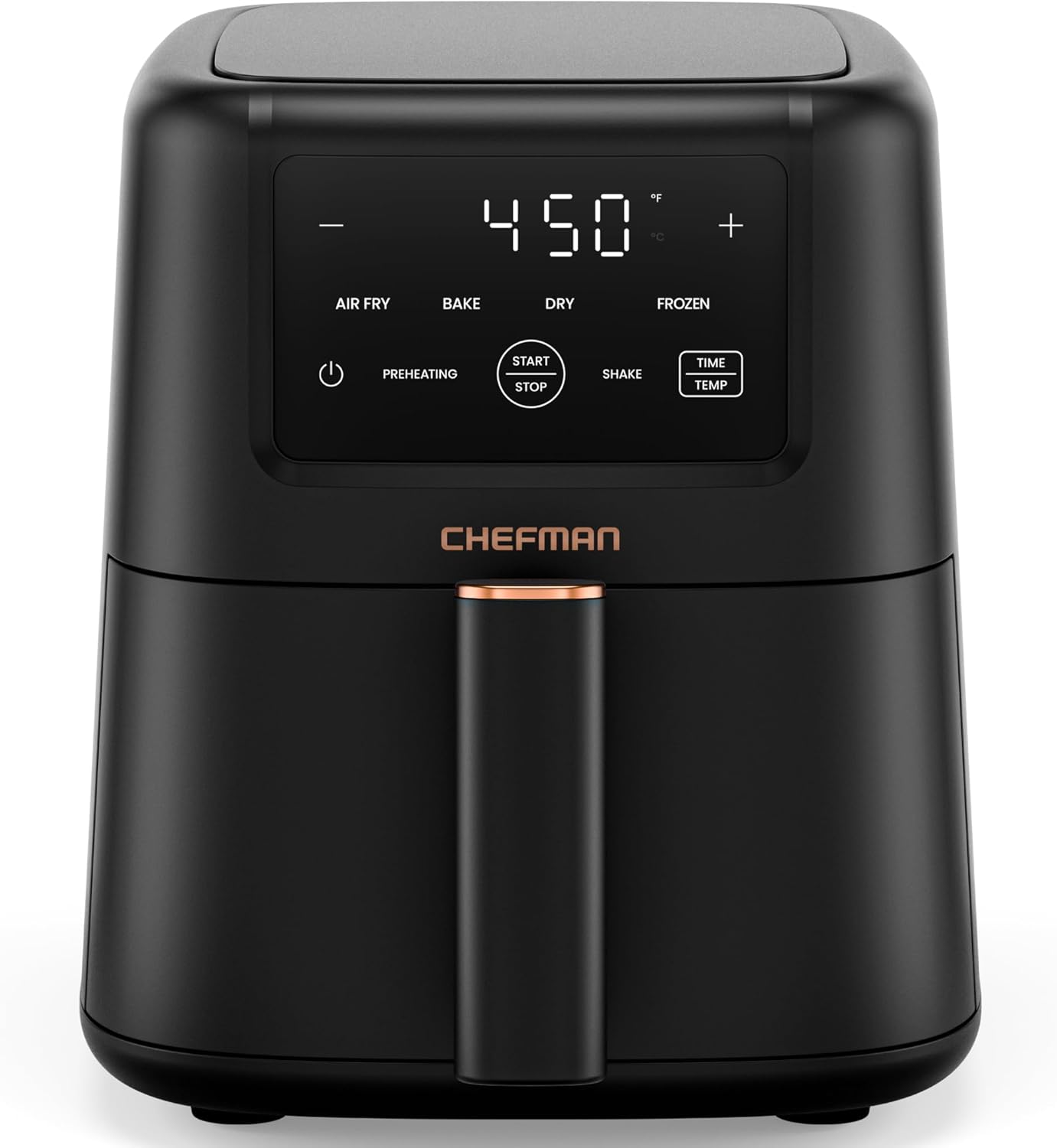 Chefman Air Fryer - 4-in-1 Slim 3.5 QT Airfryer, Air Fry, Bake, Dehydrate, Frozen, 450°F Max Temp for Extra Crispy Results in Minutes, Nonstick Ceramic Coating, Dishwasher-Safe Accessories - Black detail 8