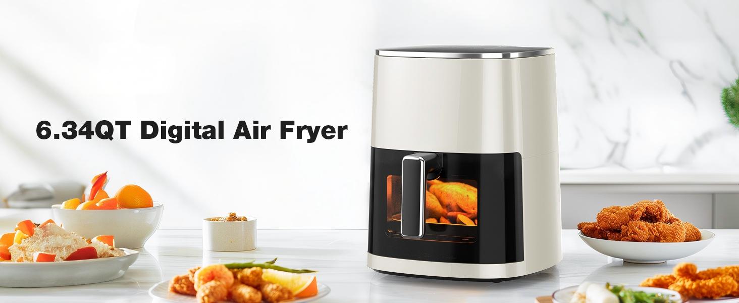 Air Fryer, 6QT Square Airfryer with Visual Window, 400°F Fast Heating Air Fryers Oven with Timer, Auto-Off, Non Toxic & Non Stick, Multiple 12 Modes for Roast, Bake, Dehydrate, Fry, Reheat detail 1