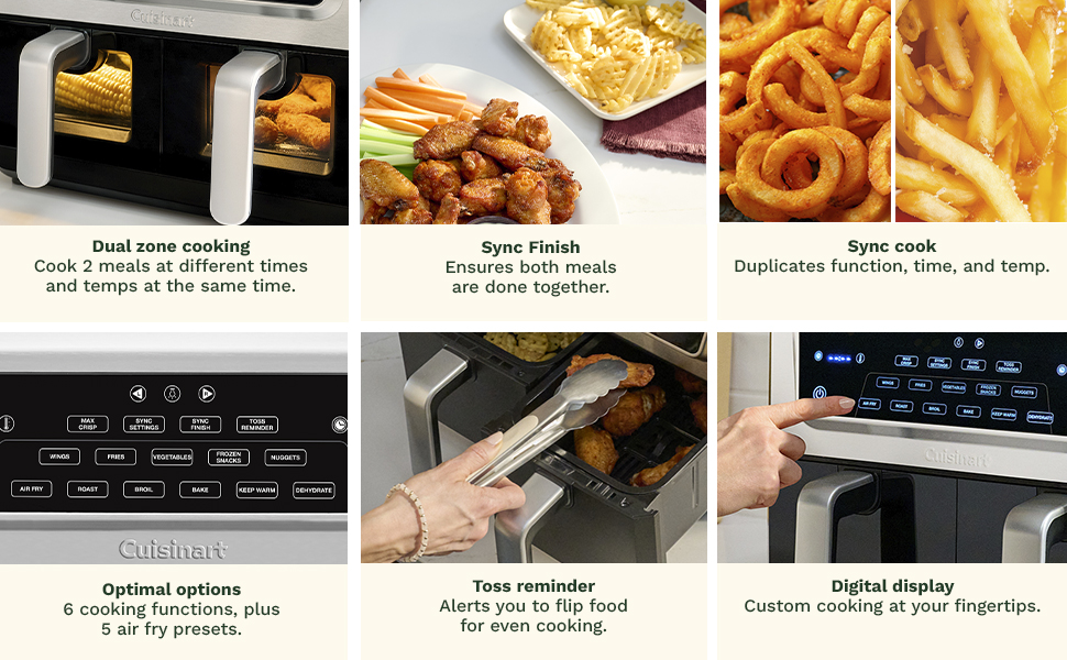 Cuisinart Dual Basket Air Fryer, Two Baskets 11 Qt in Total, 6 Functions: Air Fry, Roast, Bake, Broil, Dehydrate & Keep Warm, Features Sync Finish & Sync Settings, Toss Reminder & Auto-Pause, ADZ-112 detail 2