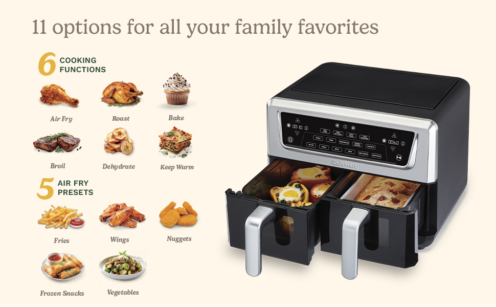 Cuisinart Dual Basket Air Fryer, Two Baskets 11 Qt in Total, 6 Functions: Air Fry, Roast, Bake, Broil, Dehydrate & Keep Warm, Features Sync Finish & Sync Settings, Toss Reminder & Auto-Pause, ADZ-112 detail 4