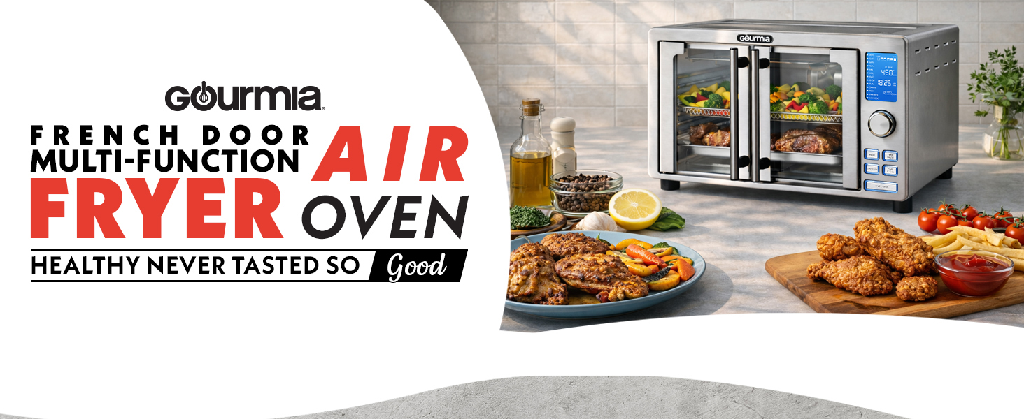 Gourmia Air Fryer French Door Toaster Oven - 6-Slice Capacity, LED Display with 14 Cooking Presets, Stainless Steel detail 1