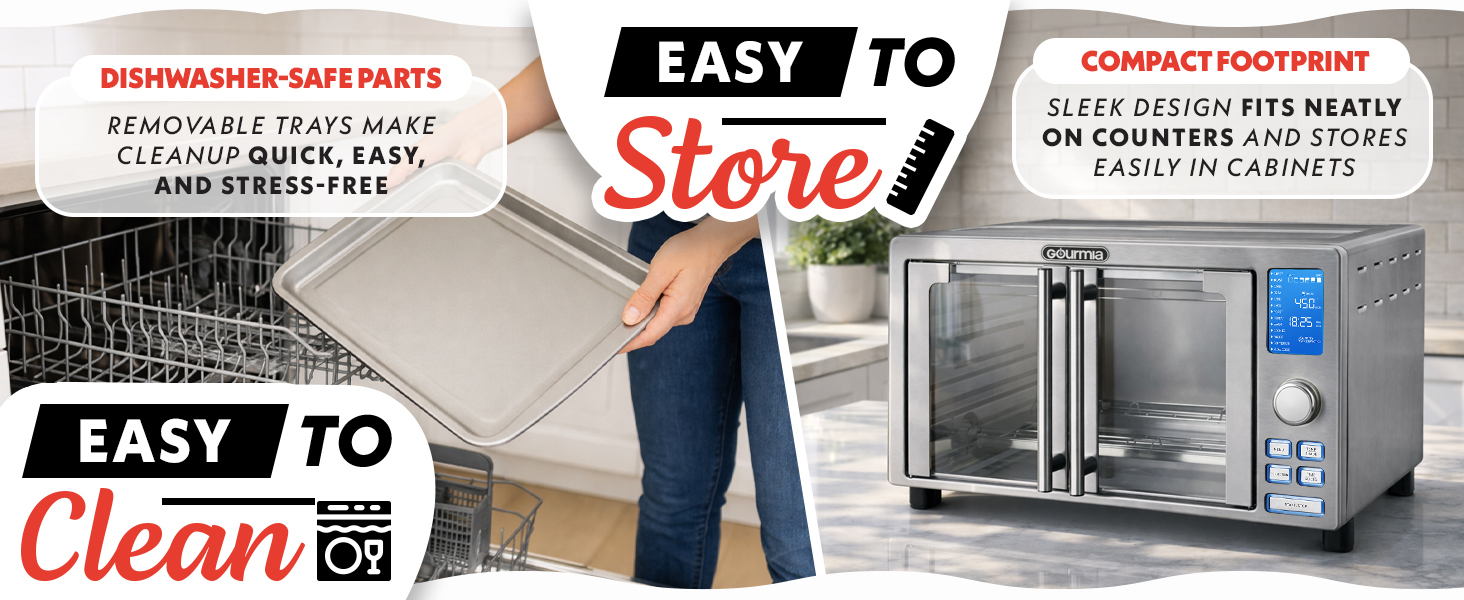 Gourmia Air Fryer French Door Toaster Oven - 6-Slice Capacity, LED Display with 14 Cooking Presets, Stainless Steel detail 9