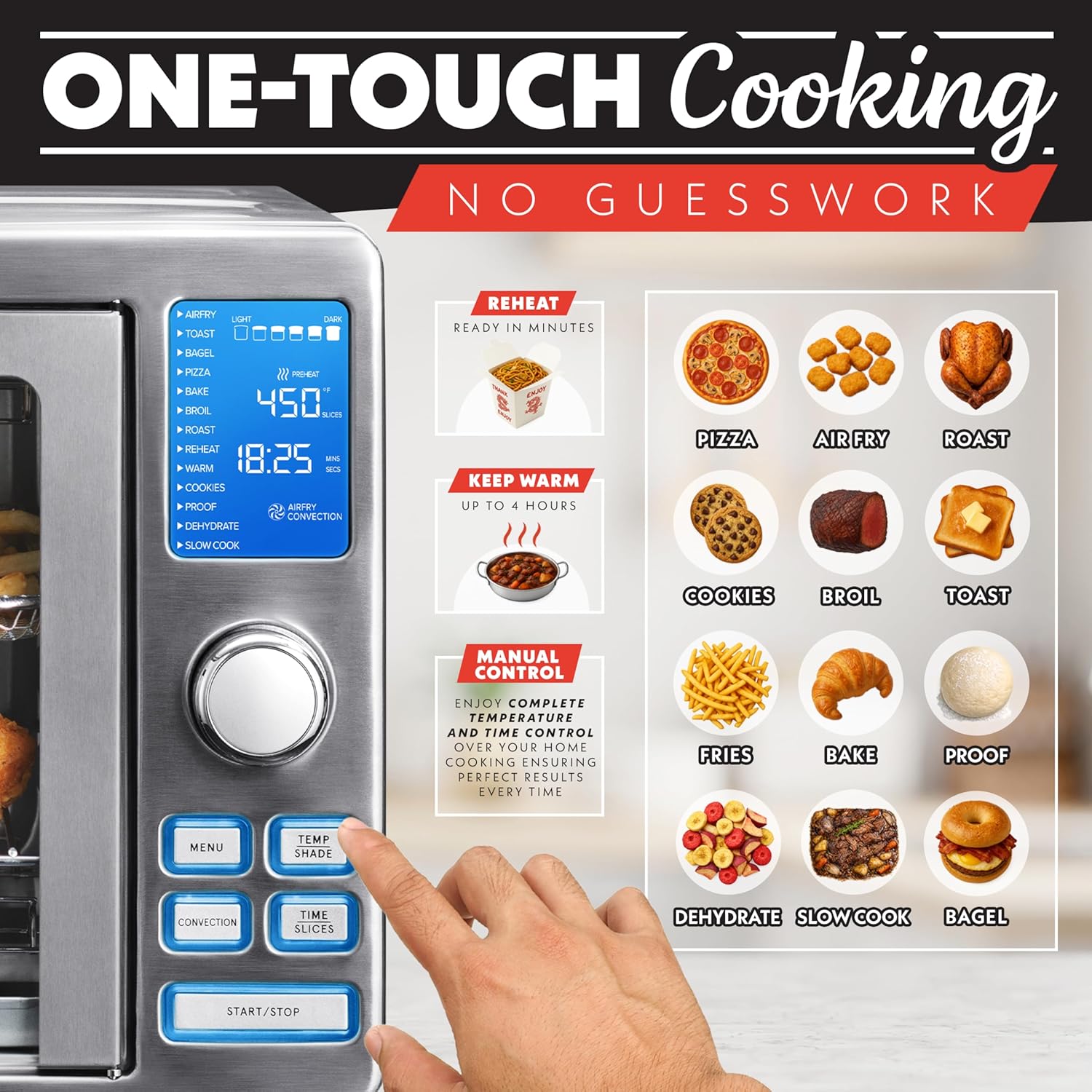 Gourmia Air Fryer French Door Toaster Oven - 6-Slice Capacity, LED Display with 14 Cooking Presets, Stainless Steel detail 13