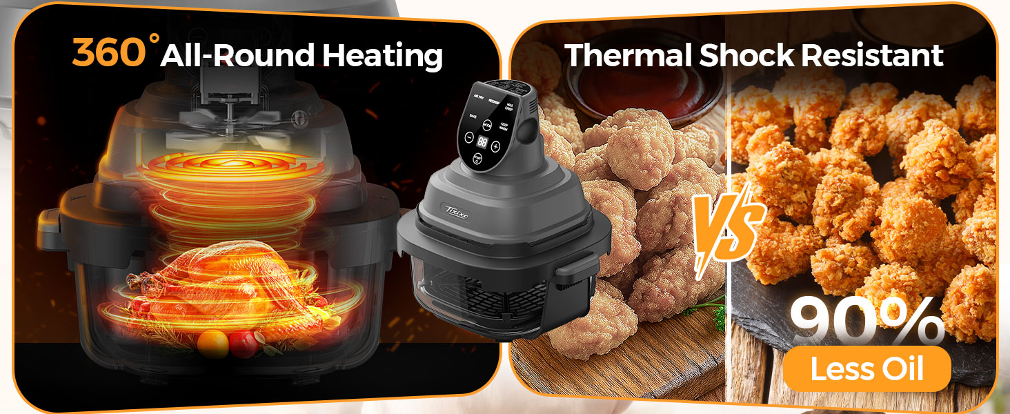 5-in-1 Glass Air Fryer for Healthy Oil-Free Cooking, Portable 1500W Countertop Cooker with 4QT & 6-Cup Glass Bowl, Non-Toxic Design & Dishwasher Safe for Single & Family Meals detail 2