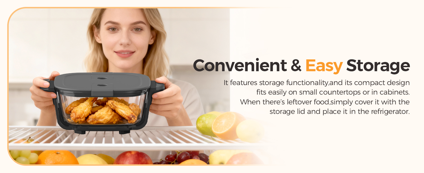 5-in-1 Glass Air Fryer for Healthy Oil-Free Cooking, Portable 1500W Countertop Cooker with 4QT & 6-Cup Glass Bowl, Non-Toxic Design & Dishwasher Safe for Single & Family Meals detail 4