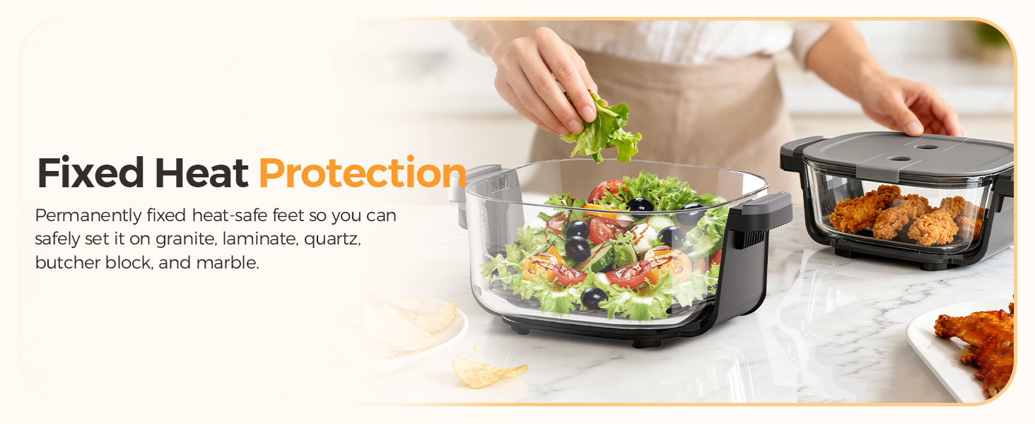 5-in-1 Glass Air Fryer for Healthy Oil-Free Cooking, Portable 1500W Countertop Cooker with 4QT & 6-Cup Glass Bowl, Non-Toxic Design & Dishwasher Safe for Single & Family Meals detail 5