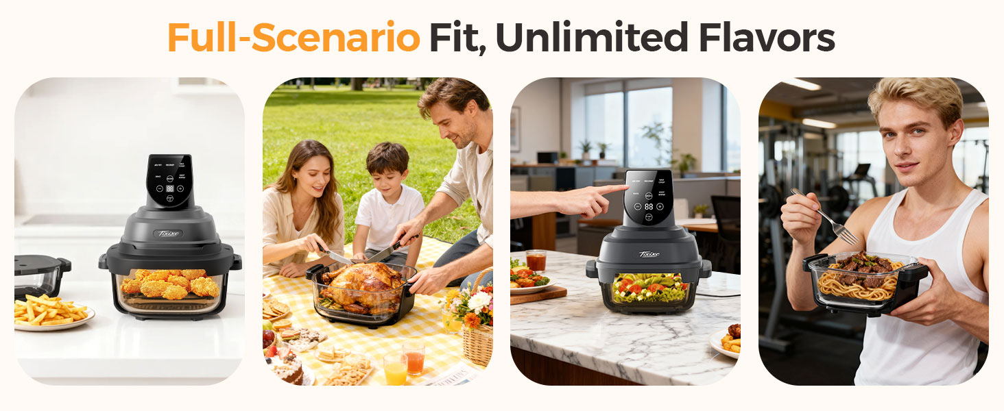 5-in-1 Glass Air Fryer for Healthy Oil-Free Cooking, Portable 1500W Countertop Cooker with 4QT & 6-Cup Glass Bowl, Non-Toxic Design & Dishwasher Safe for Single & Family Meals detail 7