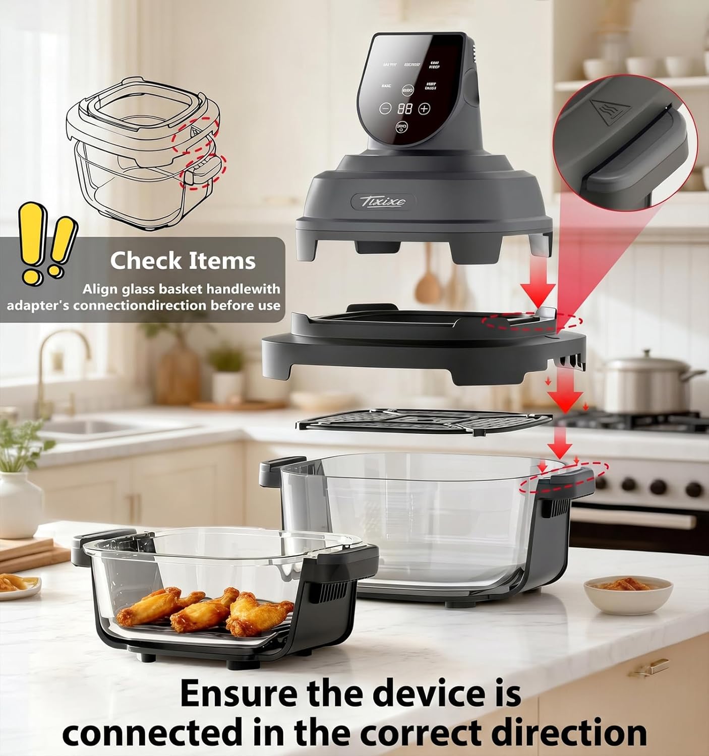 5-in-1 Glass Air Fryer for Healthy Oil-Free Cooking, Portable 1500W Countertop Cooker with 4QT & 6-Cup Glass Bowl, Non-Toxic Design & Dishwasher Safe for Single & Family Meals detail 15