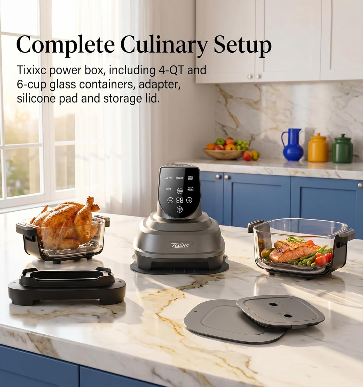 5-in-1 Glass Air Fryer for Healthy Oil-Free Cooking, Portable 1500W Countertop Cooker with 4QT & 6-Cup Glass Bowl, Non-Toxic Design & Dishwasher Safe for Single & Family Meals detail 16