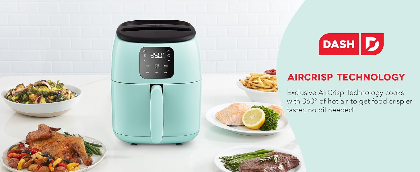 Dash Tasti-Crisp™ Digital Air Fryer - 2.6 Quart Small Compact Mini Air Fryer for French Fries, Nuggets & More, 1-2 People, Auto Shut Off, Adjustable Temp, Dishwasher Safe Parts - Grey detail 1