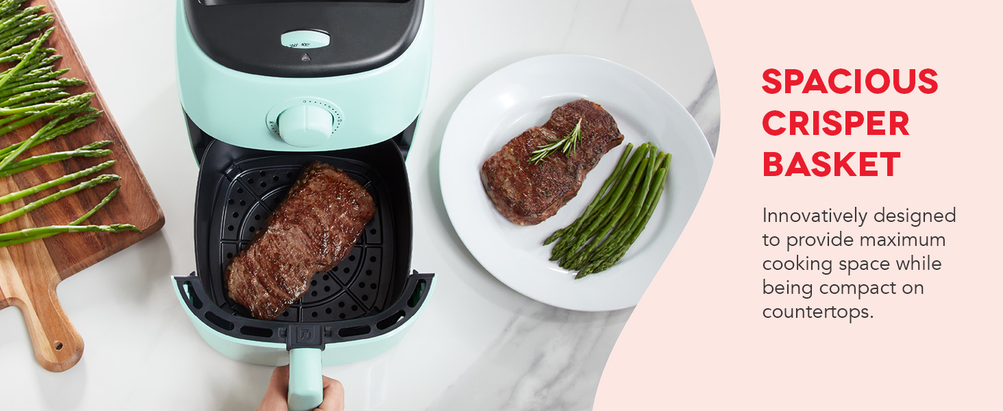 Dash Tasti-Crisp™ Digital Air Fryer - 2.6 Quart Small Compact Mini Air Fryer for French Fries, Nuggets & More, 1-2 People, Auto Shut Off, Adjustable Temp, Dishwasher Safe Parts - Grey detail 3
