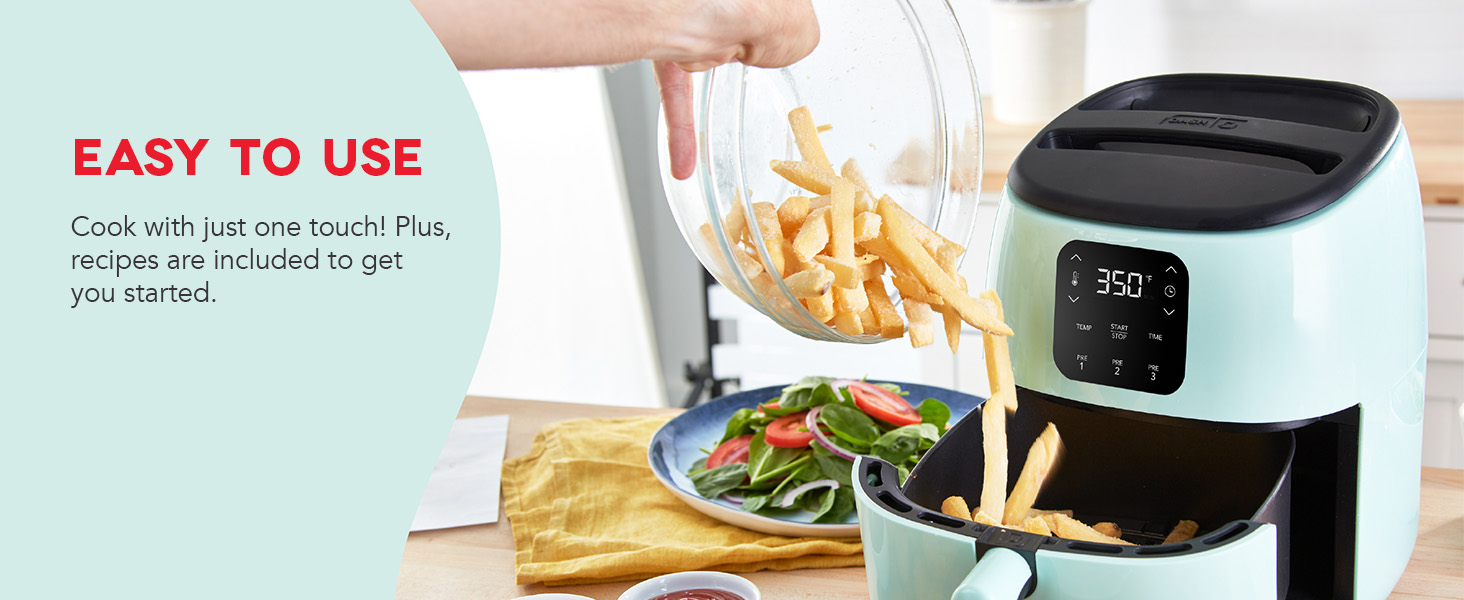 Dash Tasti-Crisp™ Digital Air Fryer - 2.6 Quart Small Compact Mini Air Fryer for French Fries, Nuggets & More, 1-2 People, Auto Shut Off, Adjustable Temp, Dishwasher Safe Parts - Grey detail 4