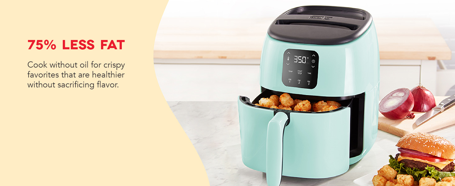Dash Tasti-Crisp™ Digital Air Fryer - 2.6 Quart Small Compact Mini Air Fryer for French Fries, Nuggets & More, 1-2 People, Auto Shut Off, Adjustable Temp, Dishwasher Safe Parts - Grey detail 5