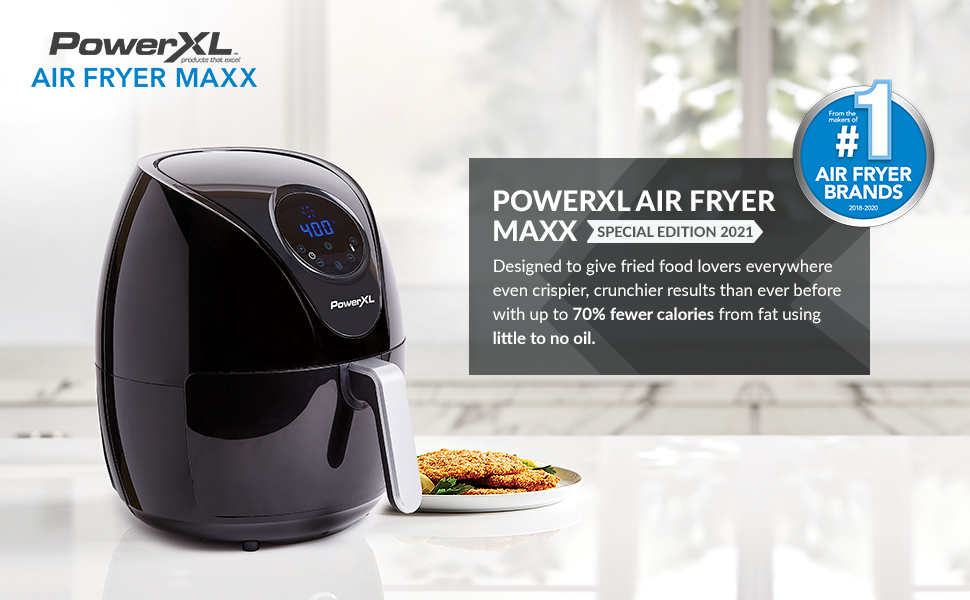 PowerXL Air Fryer 7 QT Maxx Classic, Extra Hot Air Fry, Cook, Crisp, Broil, Roast, Bake, High Gloss Finish, Nonstick, Black detail 2