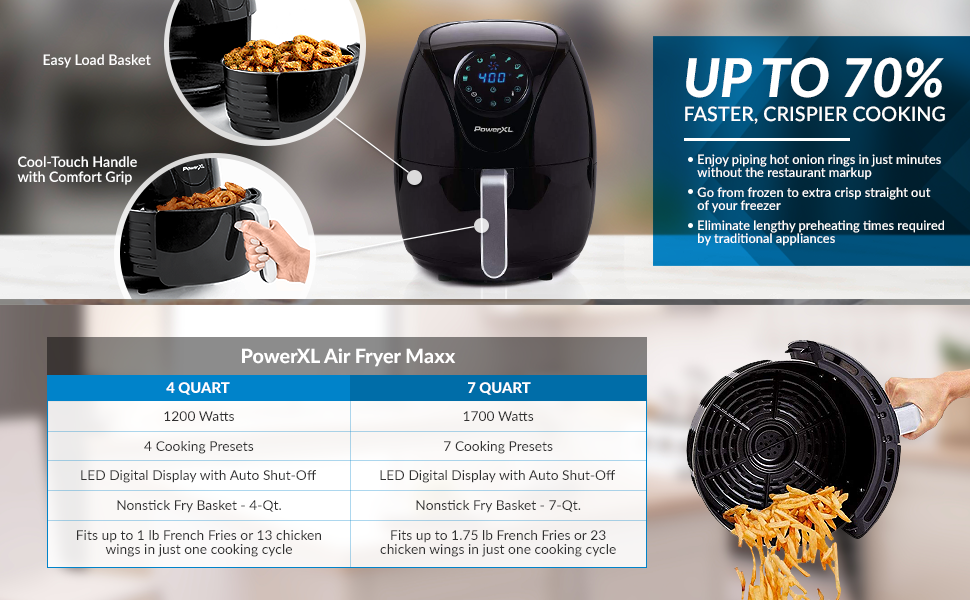 PowerXL Air Fryer 7 QT Maxx Classic, Extra Hot Air Fry, Cook, Crisp, Broil, Roast, Bake, High Gloss Finish, Nonstick, Black detail 7